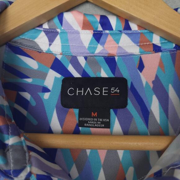 Chase 54 Men's Polo Shirt Size Medium Short Sleeve Funky Geometric AOP Polyester - Picture 3 of 7